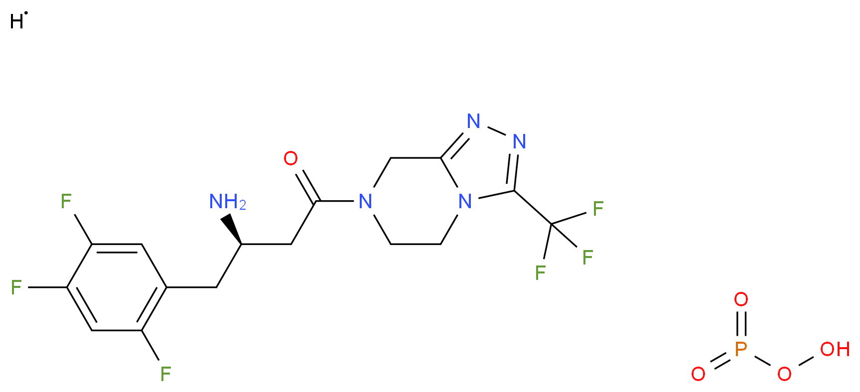 (3R)-3-amino-1-[3-(trifluoromethyl)-5H,6H,7H,8H-[1,2,4]triazolo[4,3-a]pyrazin-7-yl]-4-(2,4,5-trifluorophenyl)butan-1-one phosphoperoxol hydrogen_分子结构_CAS_654671-78-0