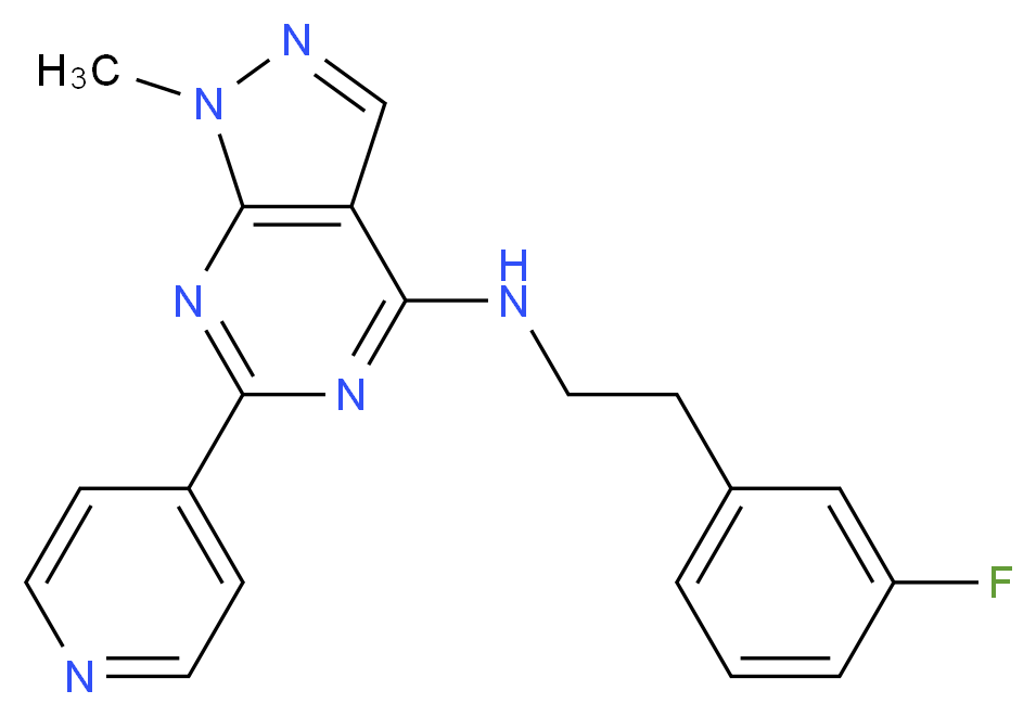 N-[2-(3-fluorophenyl)ethyl]-1-methyl-6-pyridin-4-yl-1H-pyrazolo[3,4-d]pyrimidin-4-amine_分子结构_CAS_)