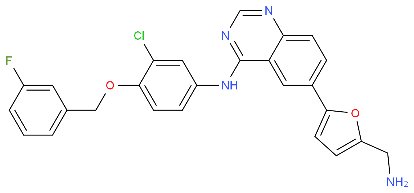 6-[5-(aminomethyl)furan-2-yl]-N-{3-chloro-4-[(3-fluorophenyl)methoxy]phenyl}quinazolin-4-amine_分子结构_CAS_697299-82-4