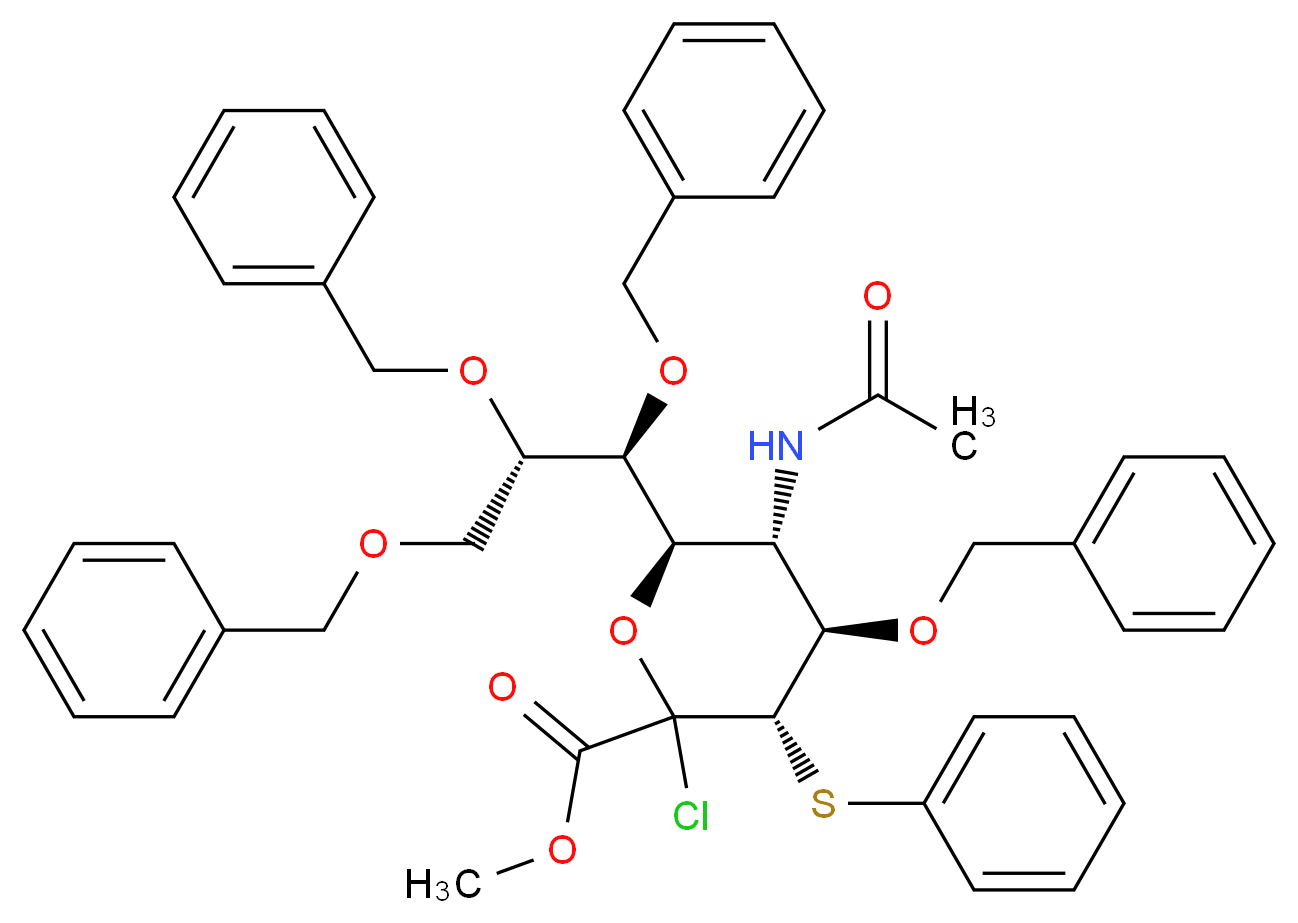 methyl (3S,4R,5S,6R)-4-(benzyloxy)-2-chloro-5-acetamido-3-(phenylsulfanyl)-6-[(1S,2S)-1,2,3-tris(benzyloxy)propyl]oxane-2-carboxylate_分子结构_CAS_120308-52-3