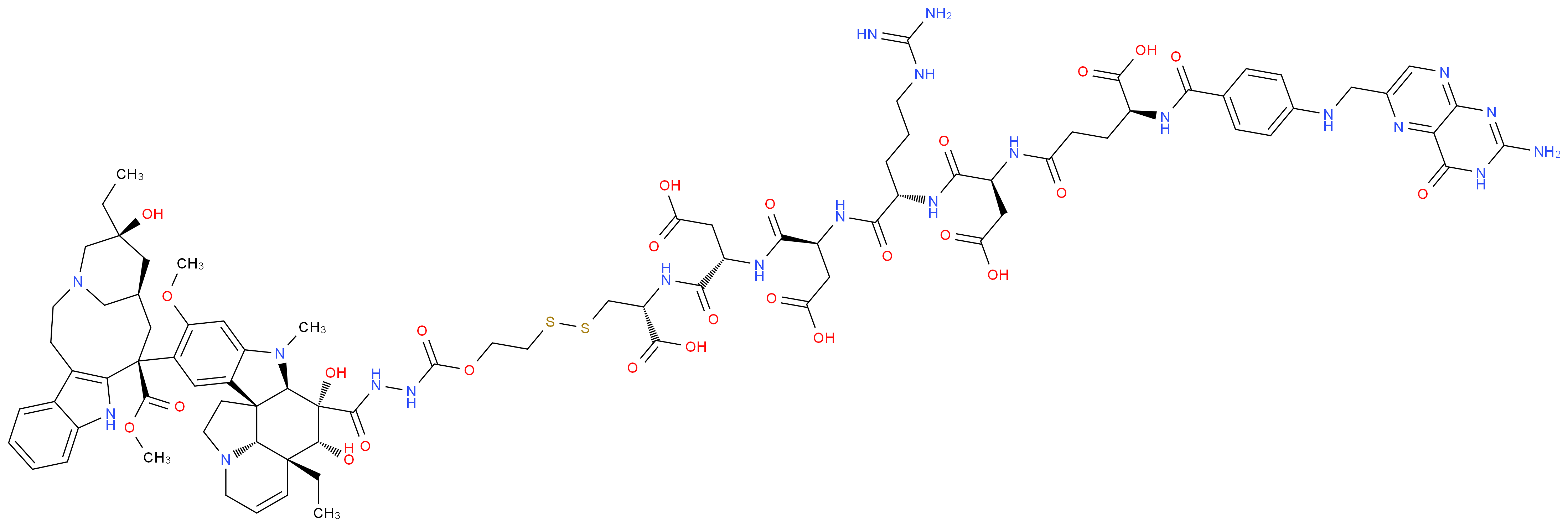 (2S)-2-[(4-{[(2-amino-4-oxo-3,4-dihydropteridin-6-yl)methyl]amino}phenyl)formamido]-4-{[(1S)-1-{[(1S)-4-carbamimidamido-1-{[(1S)-2-carboxy-1-{[(1S)-2-carboxy-1-{[(1R)-1-carboxy-2-({2-[({[(1R,9R,10S,11R,12R,19R)-12-ethyl-4-[(13S,15R,17S)-17-ethyl-17-hydroxy-13-(methoxycarbonyl)-1,11-diazatetracyclo[13.3.1.0<sup>4</sup>,<sup>1</sup><sup>2</sup>.0<sup>5</sup>,<sup>1</sup><sup>0</sup>]nonadeca-4(12),5,7,9-tetraen-13-yl]-10,11-dihydroxy-5-methoxy-8-methyl-8,16-diazapentacyclo[10.6.1.0<sup>1</sup>,<sup>9</sup>.0<sup>2</sup>,<sup>7</sup>.0<sup>1</sup><sup>6</sup>,<sup>1</sup><sup>9</sup>]nonadeca-2,4,6,13-tetraen-10-yl]formohydrazido}carbonyl)oxy]ethyl}disulfanyl)ethyl]carbamoyl}ethyl]carbamoyl}ethyl]carbamoyl}butyl]carbamoyl}-2-carboxyethyl]carbamoyl}butanoic acid_分子结构_CAS_742092-03-1