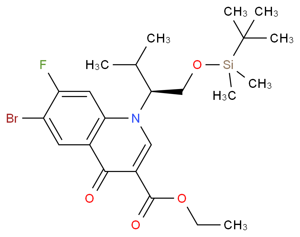 6-Bromo-1-[(1S)-1-[[[(1,1-dimethylethyl)dimethylsilyl]oxy]methyl]-2-methylpropyl]-7-fluoro-1,4-dihydro-4-oxo-3-quinolinecarboxylic Acid Ethyl Ester_分子结构_CAS_934161-52-1)