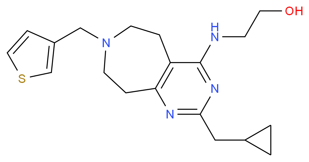 2-{[2-(cyclopropylmethyl)-7-(3-thienylmethyl)-6,7,8,9-tetrahydro-5H-pyrimido[4,5-d]azepin-4-yl]amino}ethanol_分子结构_CAS_)