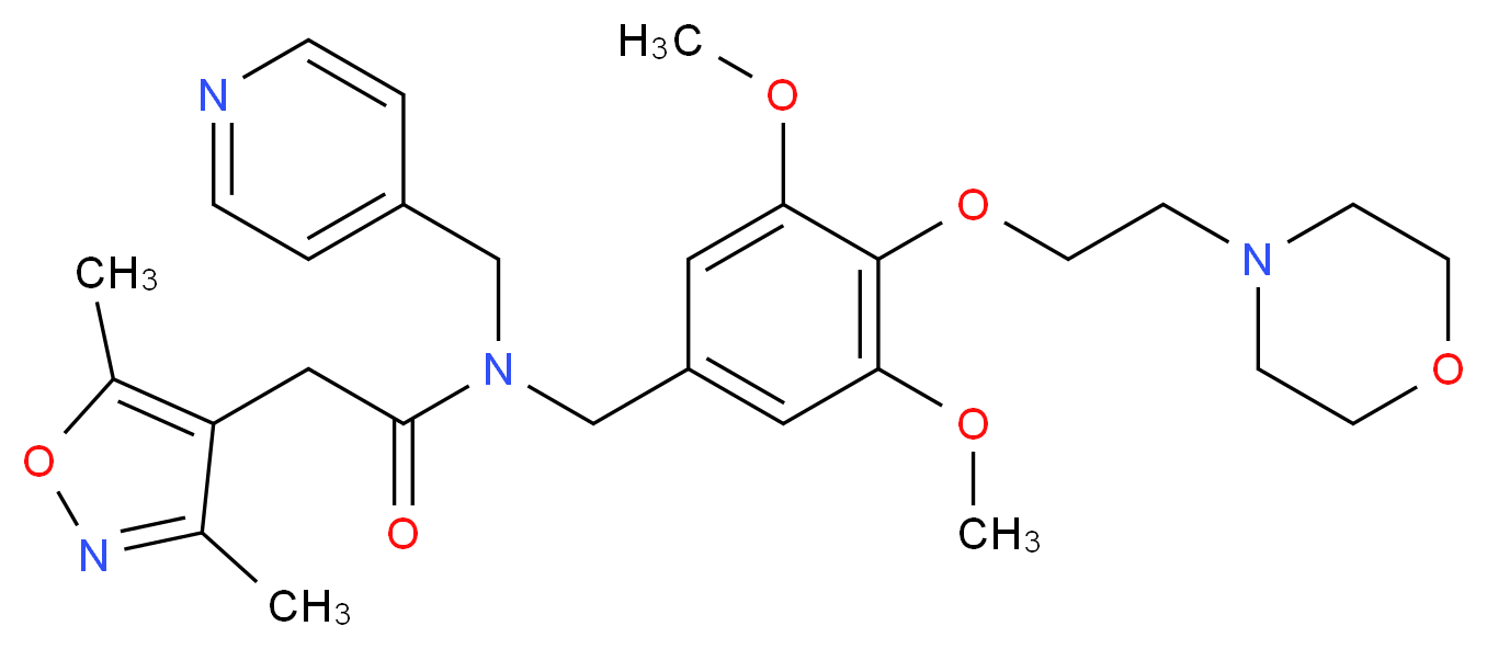 N-{3,5-dimethoxy-4-[2-(4-morpholinyl)ethoxy]benzyl}-2-(3,5-dimethyl-4-isoxazolyl)-N-(4-pyridinylmethyl)acetamide_分子结构_CAS_)