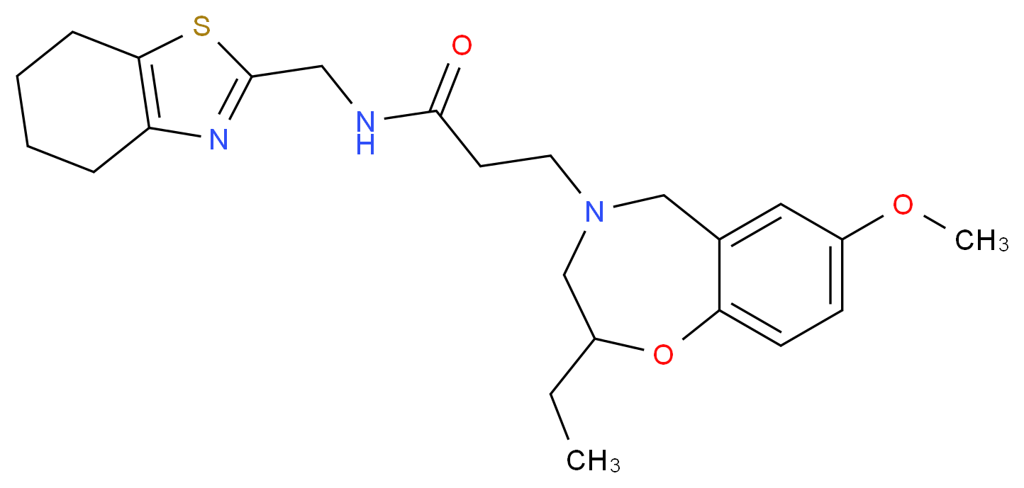 3-(2-ethyl-7-methoxy-2,3-dihydro-1,4-benzoxazepin-4(5H)-yl)-N-(4,5,6,7-tetrahydro-1,3-benzothiazol-2-ylmethyl)propanamide_分子结构_CAS_)