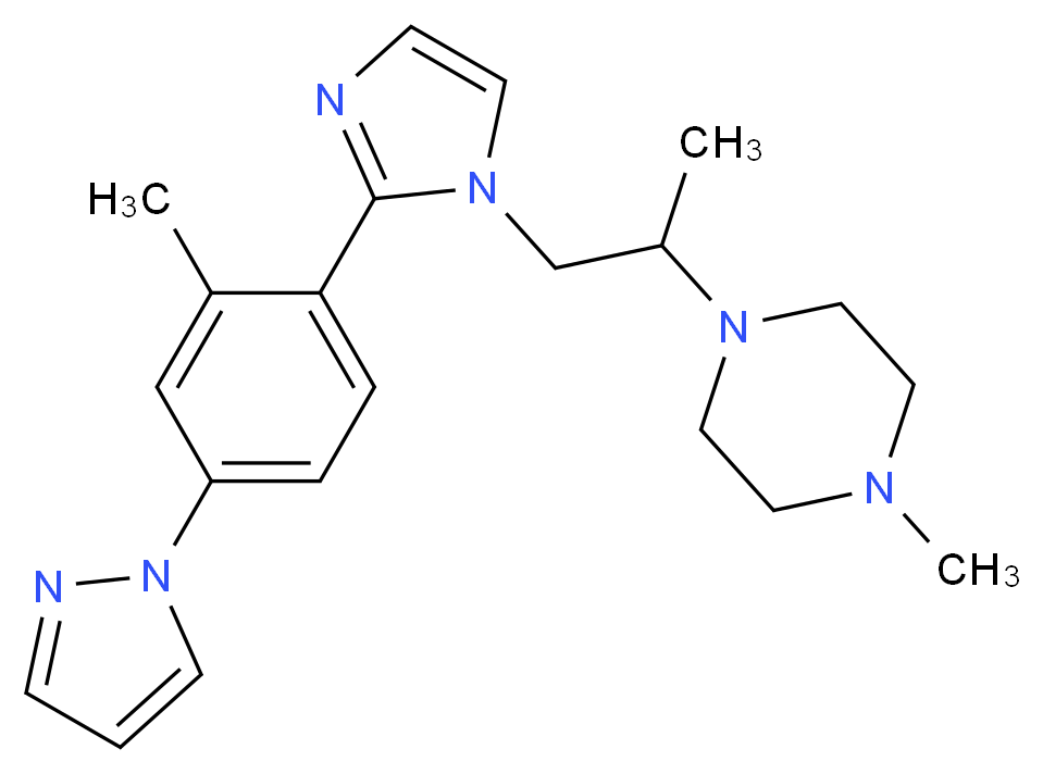 1-methyl-4-(1-methyl-2-{2-[2-methyl-4-(1H-pyrazol-1-yl)phenyl]-1H-imidazol-1-yl}ethyl)piperazine_分子结构_CAS_)