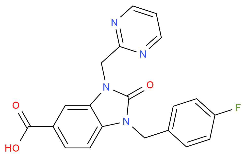 1-(4-fluorobenzyl)-2-oxo-3-(pyrimidin-2-ylmethyl)-2,3-dihydro-1H-benzimidazole-5-carboxylic acid_分子结构_CAS_)