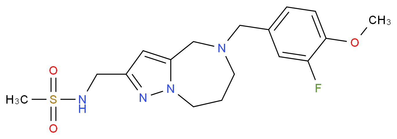 N-{[5-(3-fluoro-4-methoxybenzyl)-5,6,7,8-tetrahydro-4H-pyrazolo[1,5-a][1,4]diazepin-2-yl]methyl}methanesulfonamide_分子结构_CAS_)