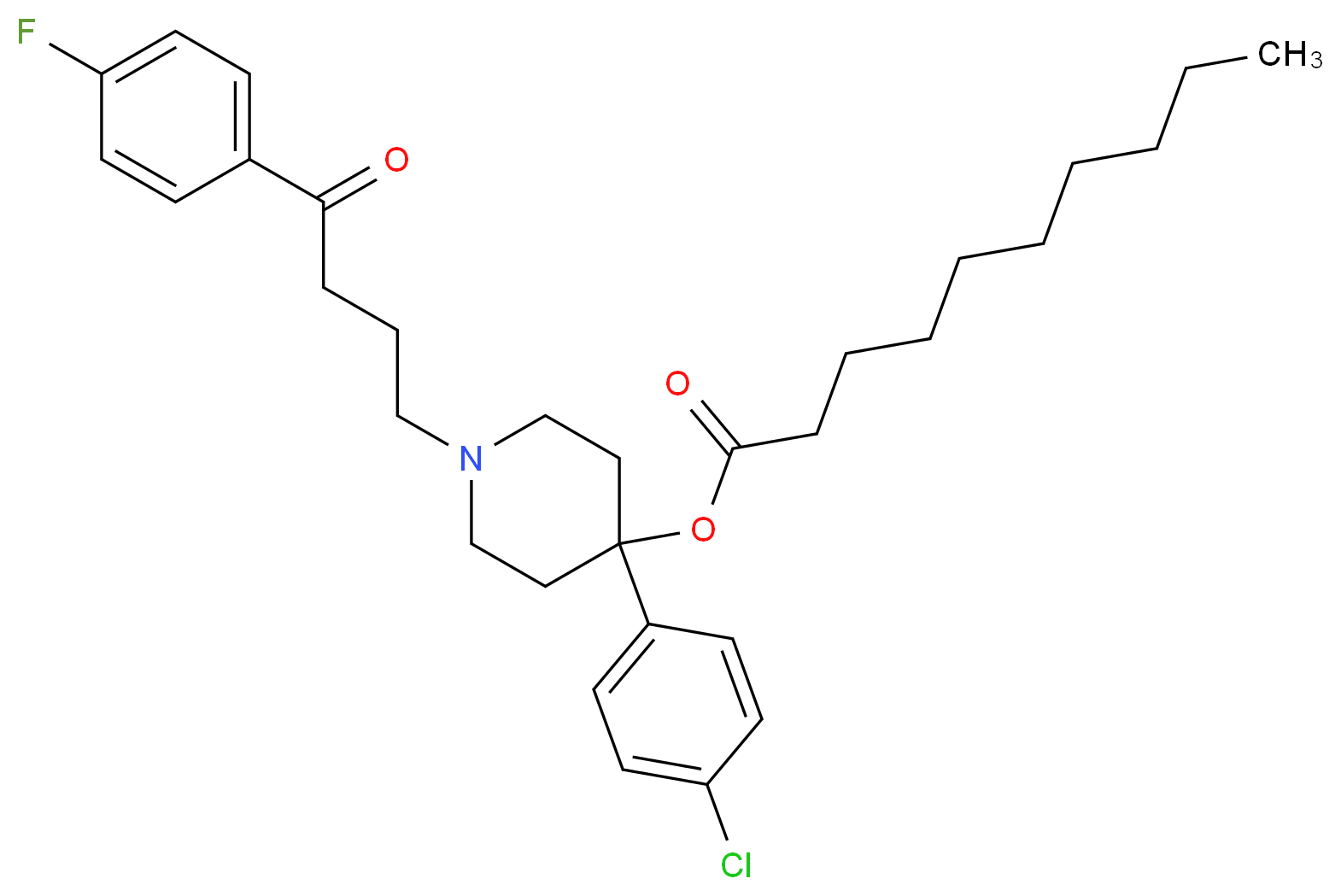 4-(4-chlorophenyl)-1-[4-(4-fluorophenyl)-4-oxobutyl]piperidin-4-yl decanoate_分子结构_CAS_74050-97-8