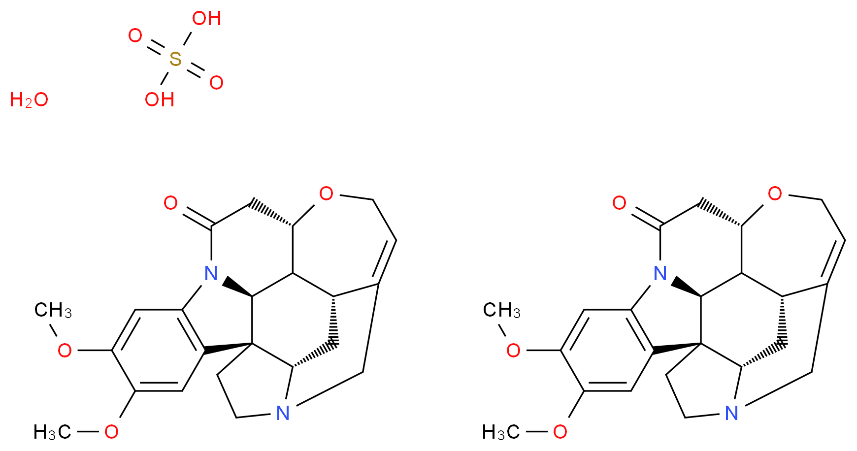 bis((1R,11S,18S,20R,21R,22S)-4,5-dimethoxy-12-oxa-8,17-diazaheptacyclo[15.5.2.0<sup>1</sup>,<sup>1</sup><sup>8</sup>.0<sup>2</sup>,<sup>7</sup>.0<sup>8</sup>,<sup>2</sup><sup>2</sup>.0<sup>1</sup><sup>1</sup>,<sup>2</sup><sup>1</sup>.0<sup>1</sup><sup>5</sup>,<sup>2</sup><sup>0</sup>]tetracosa-2(7),3,5,14-tetraen-9-one) sulfuric acid hydrate_分子结构_CAS_652154-10-4