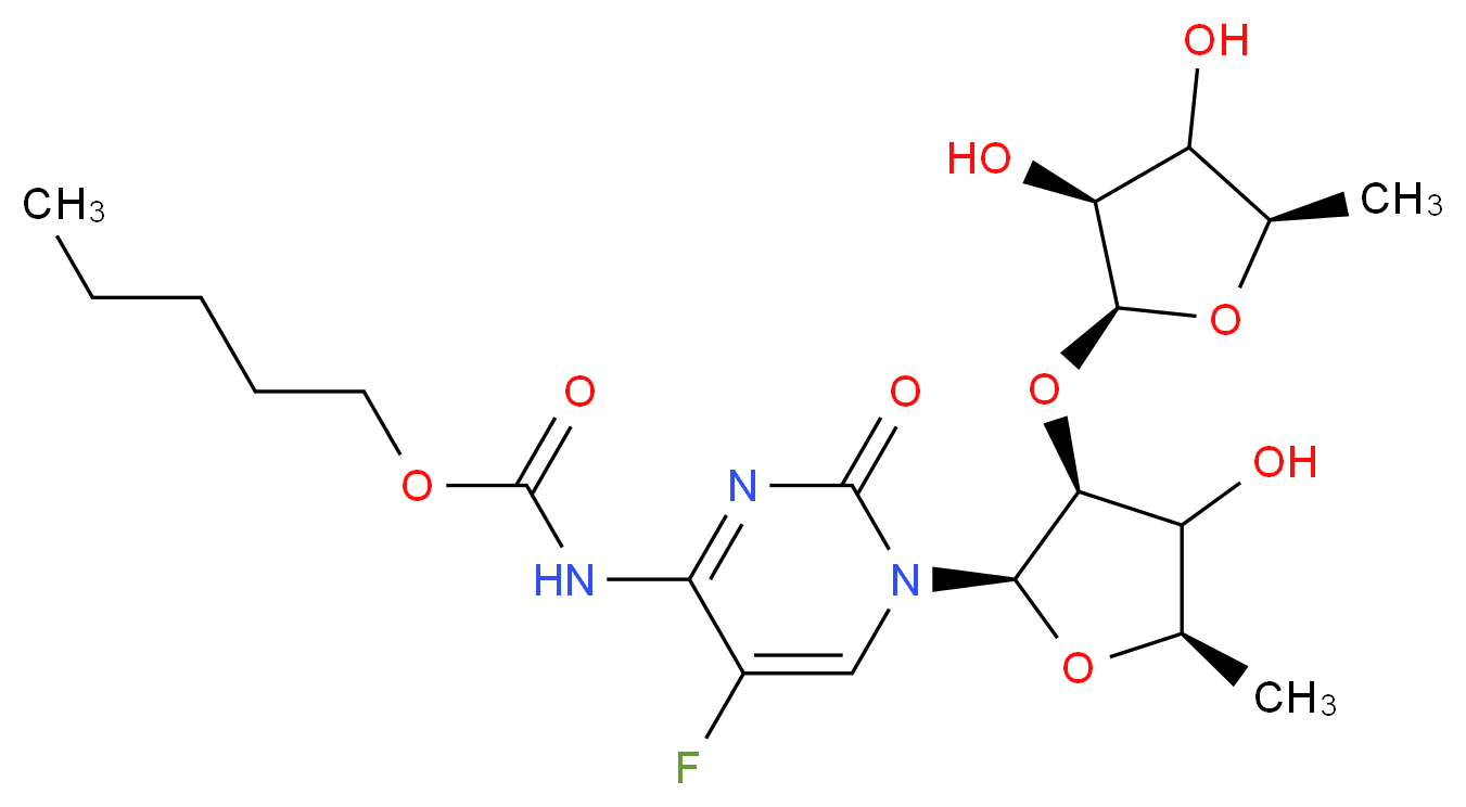 pentyl N-{1-[(2R,3S,5R)-3-{[(2S,3S,5R)-3,4-dihydroxy-5-methyloxolan-2-yl]oxy}-4-hydroxy-5-methyloxolan-2-yl]-5-fluoro-2-oxo-1,2-dihydropyrimidin-4-yl}carbamate_分子结构_CAS_1262133-66-3