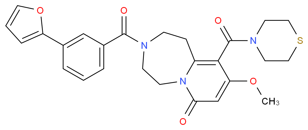 3-[3-(2-furyl)benzoyl]-9-methoxy-10-(4-thiomorpholinylcarbonyl)-2,3,4,5-tetrahydropyrido[1,2-d][1,4]diazepin-7(1H)-one_分子结构_CAS_)