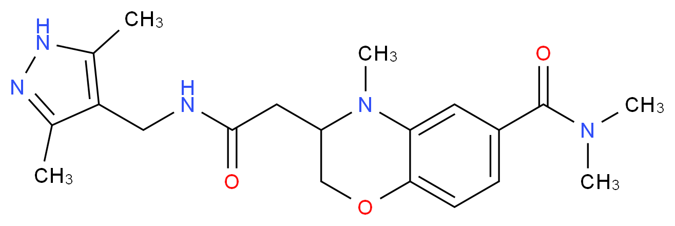 3-(2-{[(3,5-dimethyl-1H-pyrazol-4-yl)methyl]amino}-2-oxoethyl)-N,N,4-trimethyl-3,4-dihydro-2H-1,4-benzoxazine-6-carboxamide_分子结构_CAS_)