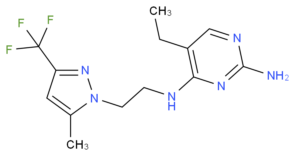 5-ethyl-N~4~-{2-[5-methyl-3-(trifluoromethyl)-1H-pyrazol-1-yl]ethyl}pyrimidine-2,4-diamine_分子结构_CAS_)
