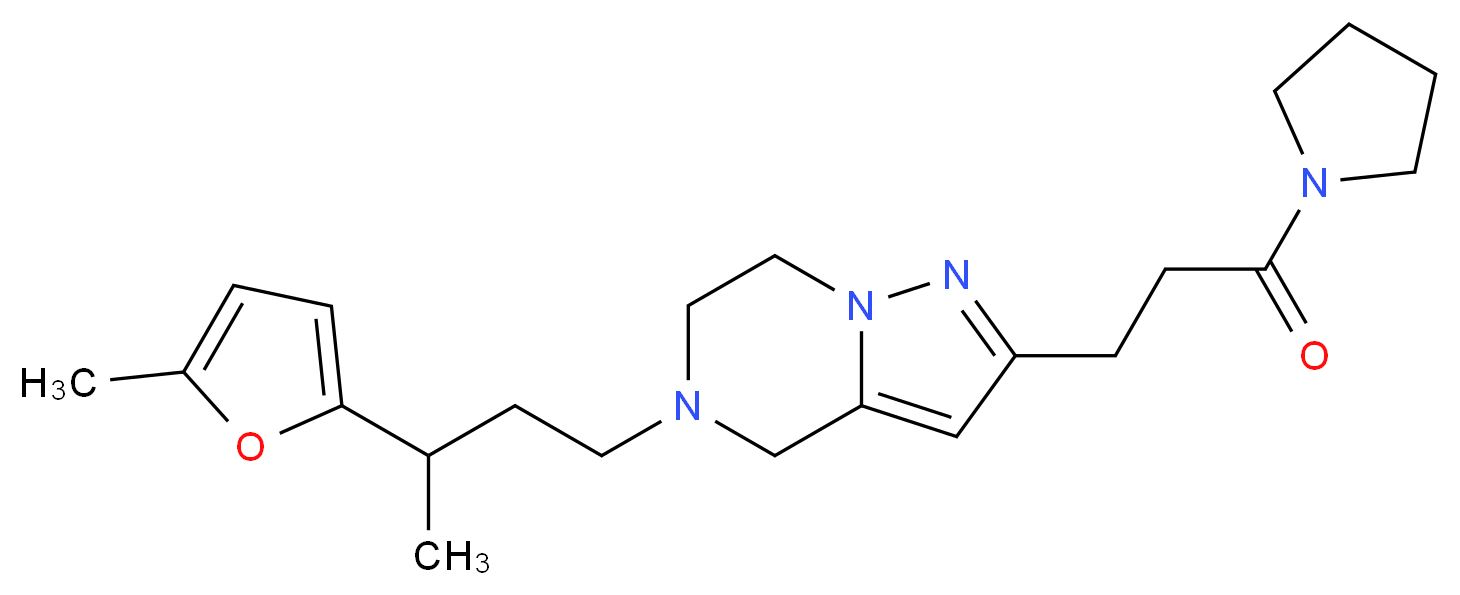 5-[3-(5-methyl-2-furyl)butyl]-2-[3-oxo-3-(1-pyrrolidinyl)propyl]-4,5,6,7-tetrahydropyrazolo[1,5-a]pyrazine_分子结构_CAS_)