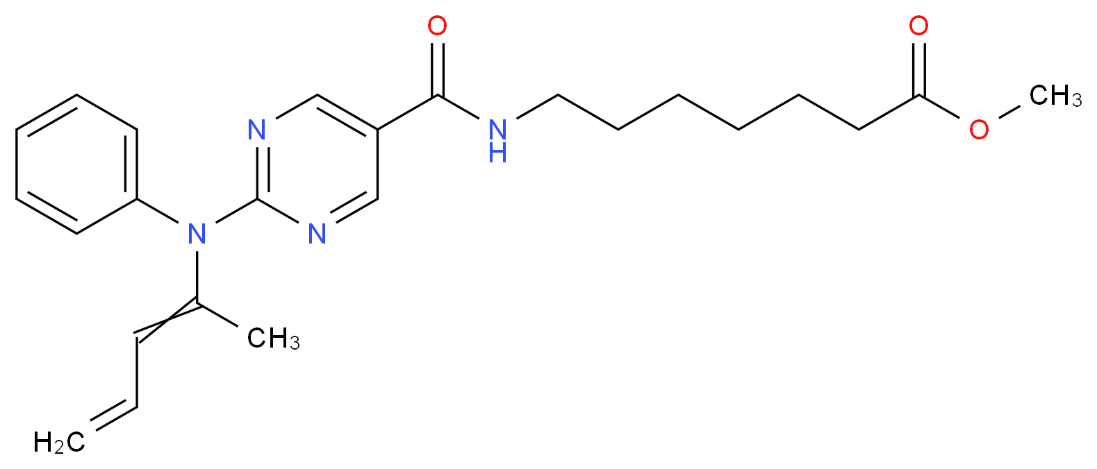 7-({2-[(1-Methyl-buta-1,3-dienyl)-phenyl-aMino]-pyriMidine-5-carbonyl}-aMino)-heptanoic acid Methyl ester_分子结构_CAS_1316216-07-5)