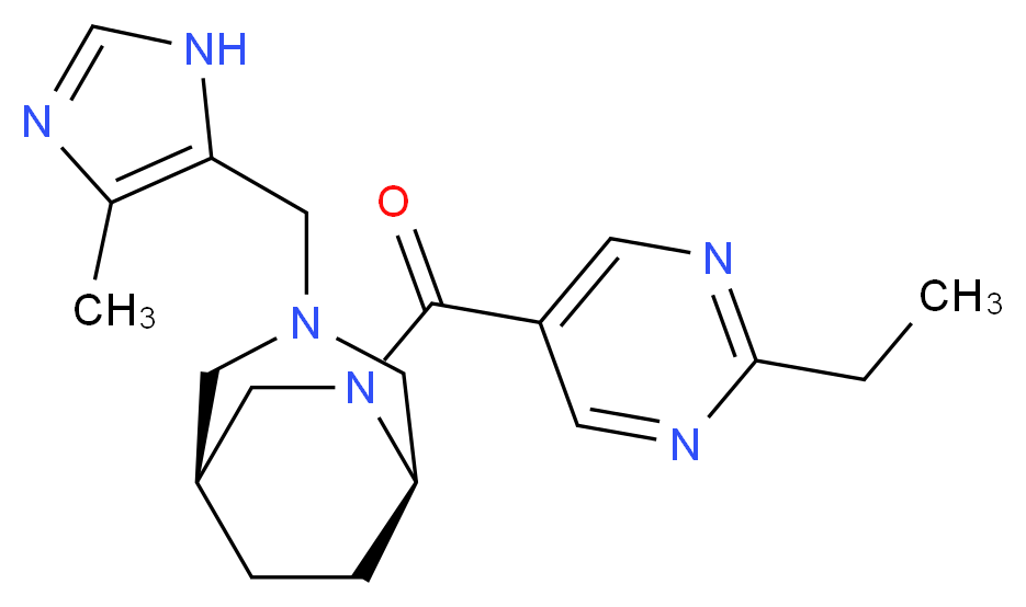(1S*,5R*)-6-[(2-ethyl-5-pyrimidinyl)carbonyl]-3-[(4-methyl-1H-imidazol-5-yl)methyl]-3,6-diazabicyclo[3.2.2]nonane_分子结构_CAS_)