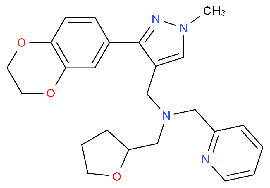 1-[3-(2,3-dihydro-1,4-benzodioxin-6-yl)-1-methyl-1H-pyrazol-4-yl]-N-(2-pyridinylmethyl)-N-(tetrahydro-2-furanylmethyl)methanamine_分子结构_CAS_)