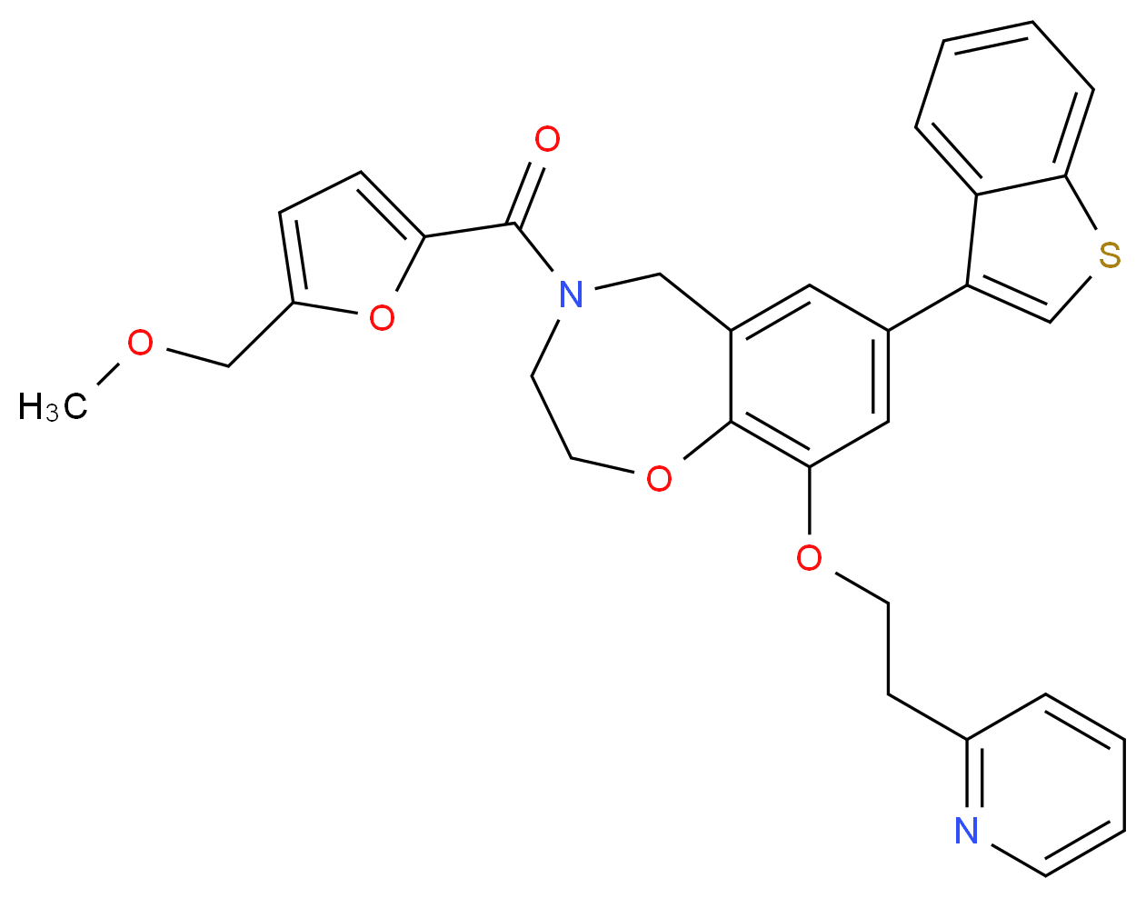 7-(1-benzothien-3-yl)-4-[5-(methoxymethyl)-2-furoyl]-9-[2-(2-pyridinyl)ethoxy]-2,3,4,5-tetrahydro-1,4-benzoxazepine_分子结构_CAS_)