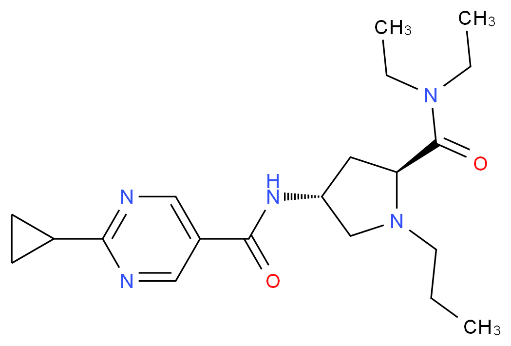 2-cyclopropyl-N-{(3R,5S)-5-[(diethylamino)carbonyl]-1-propylpyrrolidin-3-yl}pyrimidine-5-carboxamide (non-preferred name)_分子结构_CAS_)