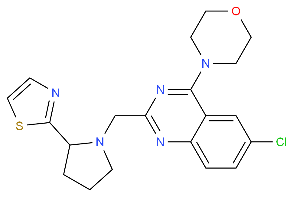 6-chloro-4-(4-morpholinyl)-2-{[2-(1,3-thiazol-2-yl)-1-pyrrolidinyl]methyl}quinazoline_分子结构_CAS_)