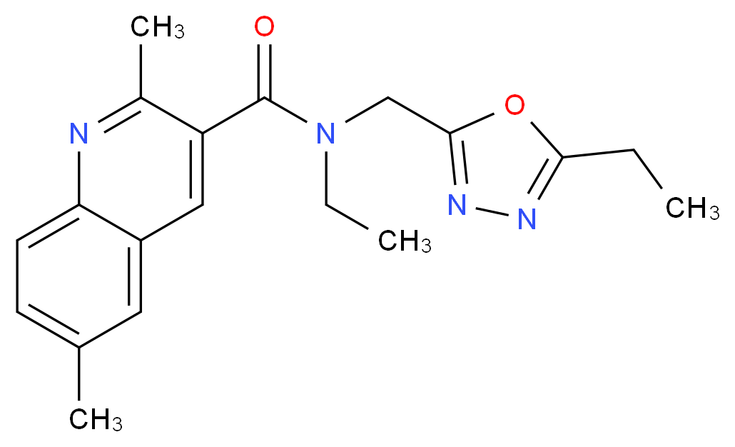 N-ethyl-N-[(5-ethyl-1,3,4-oxadiazol-2-yl)methyl]-2,6-dimethylquinoline-3-carboxamide_分子结构_CAS_)