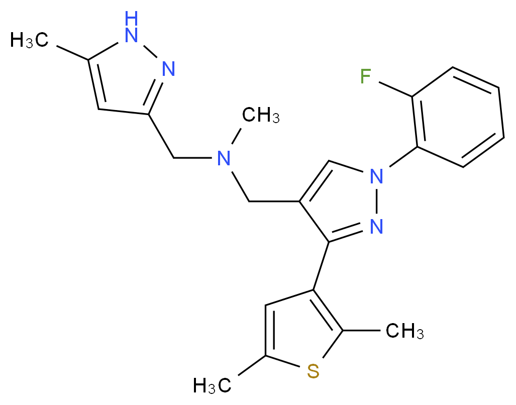 1-[3-(2,5-dimethyl-3-thienyl)-1-(2-fluorophenyl)-1H-pyrazol-4-yl]-N-methyl-N-[(5-methyl-1H-pyrazol-3-yl)methyl]methanamine_分子结构_CAS_)