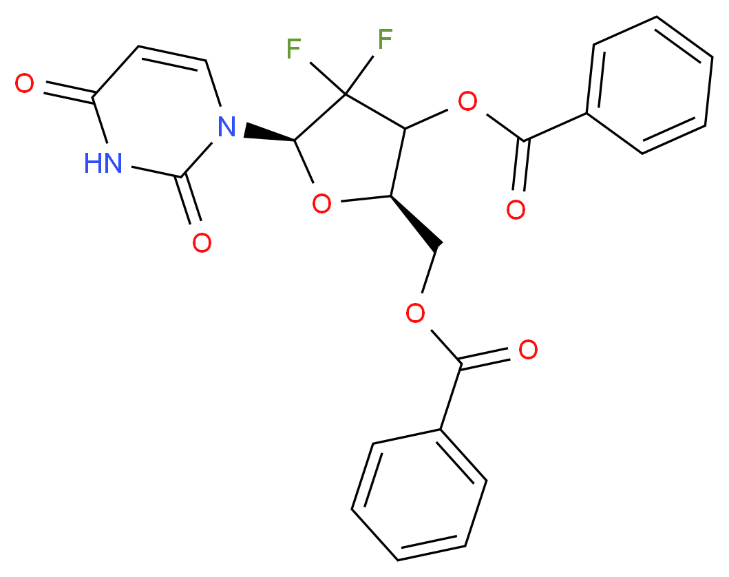 [(2R,5R)-3-(benzoyloxy)-5-(2,4-dioxo-1,2,3,4-tetrahydropyrimidin-1-yl)-4,4-difluorooxolan-2-yl]methyl benzoate_分子结构_CAS_143157-27-1