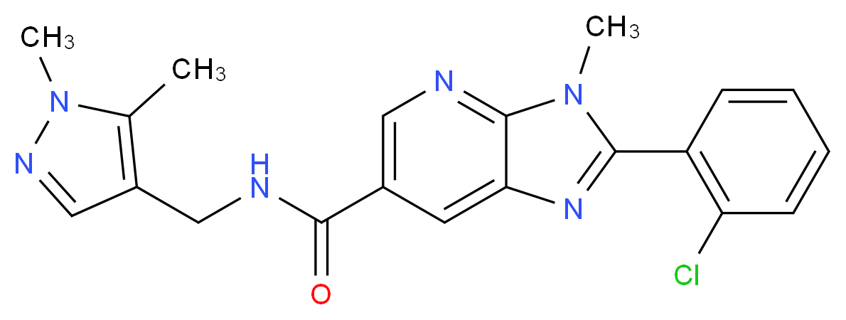 2-(2-chlorophenyl)-N-[(1,5-dimethyl-1H-pyrazol-4-yl)methyl]-3-methyl-3H-imidazo[4,5-b]pyridine-6-carboxamide_分子结构_CAS_)