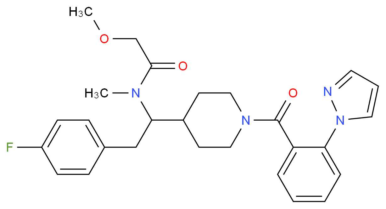N-(2-(4-fluorophenyl)-1-{1-[2-(1H-pyrazol-1-yl)benzoyl]-4-piperidinyl}ethyl)-2-methoxy-N-methylacetamide_分子结构_CAS_)