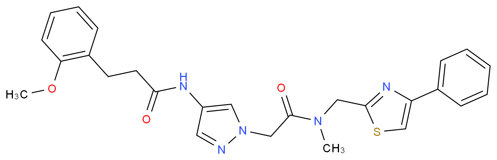 3-(2-methoxyphenyl)-N-[1-(2-{methyl[(4-phenyl-1,3-thiazol-2-yl)methyl]amino}-2-oxoethyl)-1H-pyrazol-4-yl]propanamide_分子结构_CAS_)