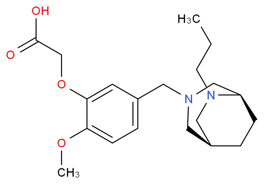 (2-methoxy-5-{[(1S*,5R*)-6-propyl-3,6-diazabicyclo[3.2.2]non-3-yl]methyl}phenoxy)acetic acid_分子结构_CAS_)