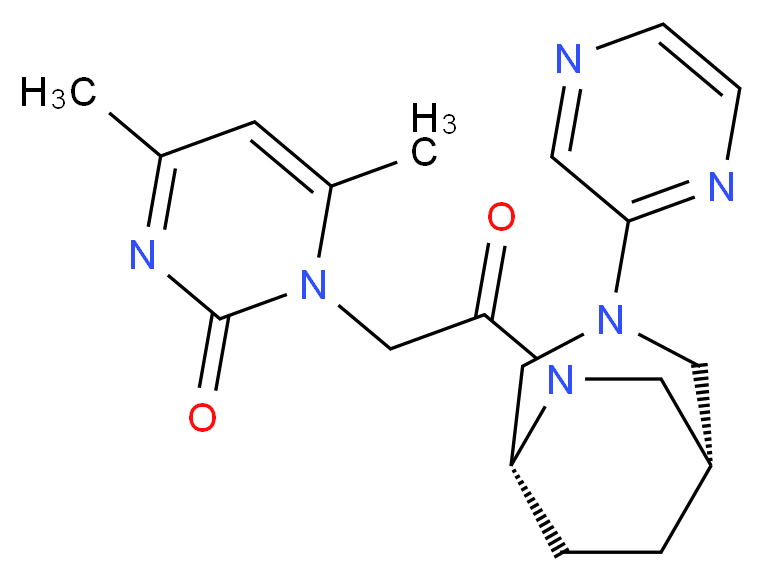 4,6-dimethyl-1-{2-oxo-2-[(1S*,5R*)-3-(2-pyrazinyl)-3,6-diazabicyclo[3.2.2]non-6-yl]ethyl}-2(1H)-pyrimidinone_分子结构_CAS_)