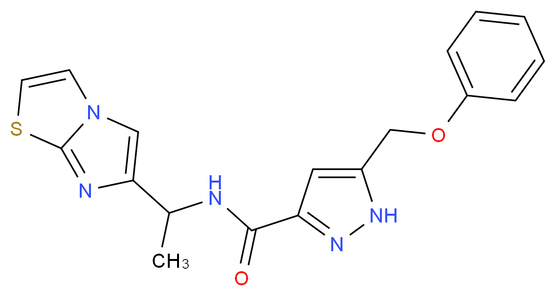 N-(1-imidazo[2,1-b][1,3]thiazol-6-ylethyl)-5-(phenoxymethyl)-1H-pyrazole-3-carboxamide_分子结构_CAS_)