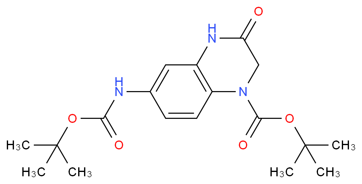 tert-butyl 6-{[(tert-butoxy)carbonyl]amino}-3-oxo-1,2,3,4-tetrahydroquinoxaline-1-carboxylate_分子结构_CAS_959246-52-7