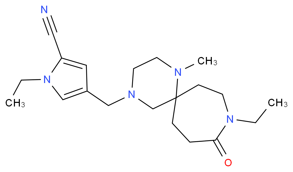 1-ethyl-4-[(9-ethyl-1-methyl-10-oxo-1,4,9-triazaspiro[5.6]dodec-4-yl)methyl]-1H-pyrrole-2-carbonitrile_分子结构_CAS_)