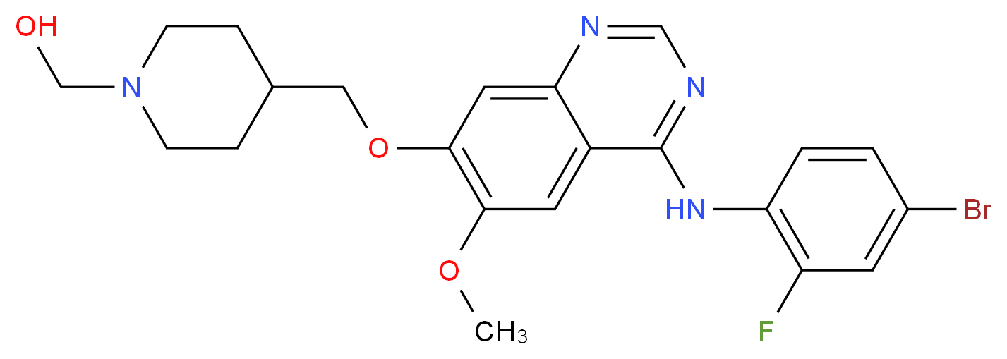 {4-[({4-[(4-bromo-2-fluorophenyl)amino]-6-methoxyquinazolin-7-yl}oxy)methyl]piperidin-1-yl}methanol_分子结构_CAS_910298-61-2