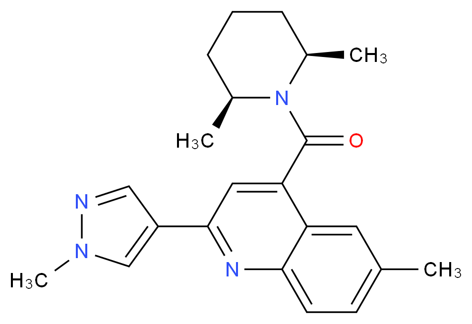4-{[(2R*,6S*)-2,6-dimethylpiperidin-1-yl]carbonyl}-6-methyl-2-(1-methyl-1H-pyrazol-4-yl)quinoline_分子结构_CAS_)