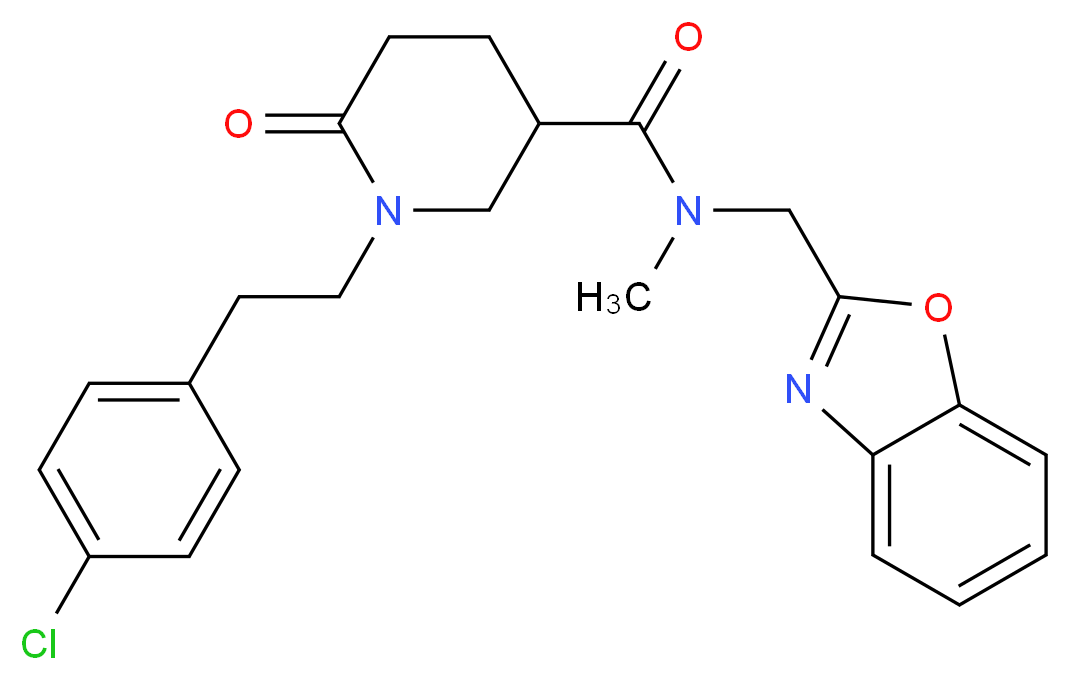 N-(1,3-benzoxazol-2-ylmethyl)-1-[2-(4-chlorophenyl)ethyl]-N-methyl-6-oxo-3-piperidinecarboxamide_分子结构_CAS_)