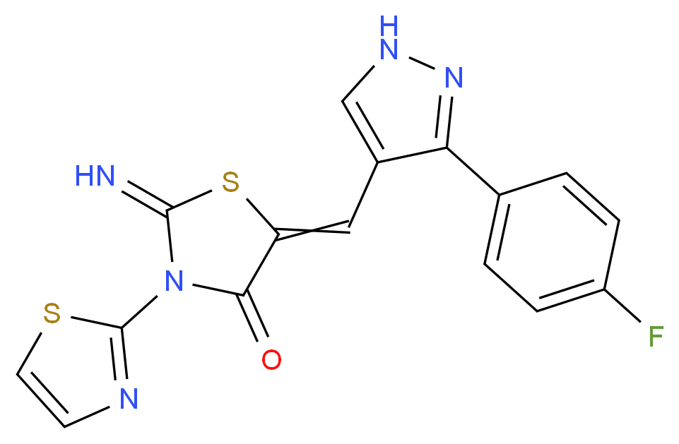 5-{[3-(4-fluorophenyl)-1H-pyrazol-4-yl]methylidene}-2-imino-3-(1,3-thiazol-2-yl)-1,3-thiazolidin-4-one_分子结构_CAS_351062-08-3