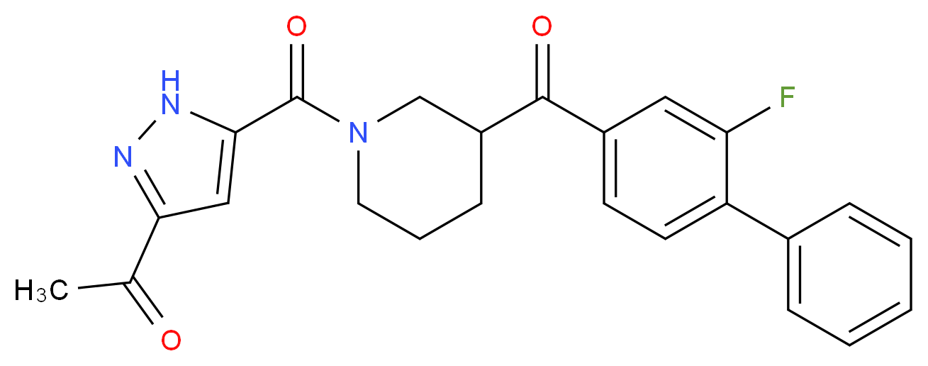 1-[5-({3-[(2-fluoro-4-biphenylyl)carbonyl]-1-piperidinyl}carbonyl)-1H-pyrazol-3-yl]ethanone_分子结构_CAS_)
