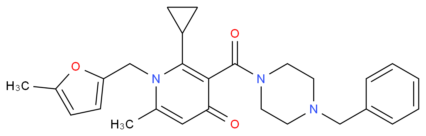 3-[(4-benzyl-1-piperazinyl)carbonyl]-2-cyclopropyl-6-methyl-1-[(5-methyl-2-furyl)methyl]-4(1H)-pyridinone_分子结构_CAS_)