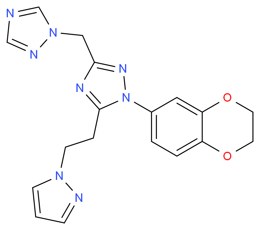 1-(2,3-dihydro-1,4-benzodioxin-6-yl)-5-[2-(1H-pyrazol-1-yl)ethyl]-3-(1H-1,2,4-triazol-1-ylmethyl)-1H-1,2,4-triazole_分子结构_CAS_)