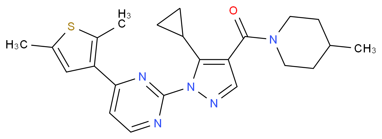 2-{5-cyclopropyl-4-[(4-methyl-1-piperidinyl)carbonyl]-1H-pyrazol-1-yl}-4-(2,5-dimethyl-3-thienyl)pyrimidine_分子结构_CAS_)