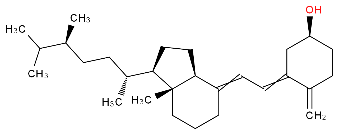 (1S)-3-{2-[(1R,3aS,7aR)-1-[(2R,5S)-5,6-dimethylheptan-2-yl]-7a-methyl-octahydro-1H-inden-4-ylidene]ethylidene}-4-methylidenecyclohexan-1-ol_分子结构_CAS_511-28-4