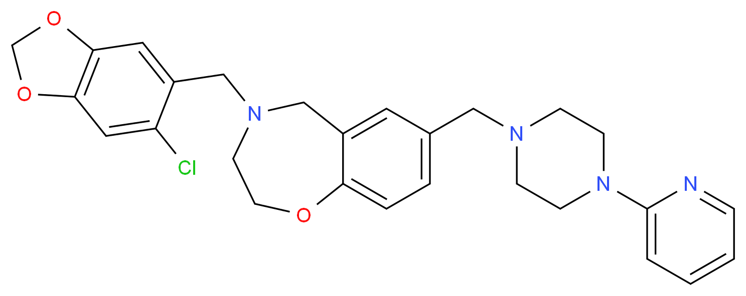 4-[(6-chloro-1,3-benzodioxol-5-yl)methyl]-7-{[4-(2-pyridinyl)-1-piperazinyl]methyl}-2,3,4,5-tetrahydro-1,4-benzoxazepine_分子结构_CAS_)