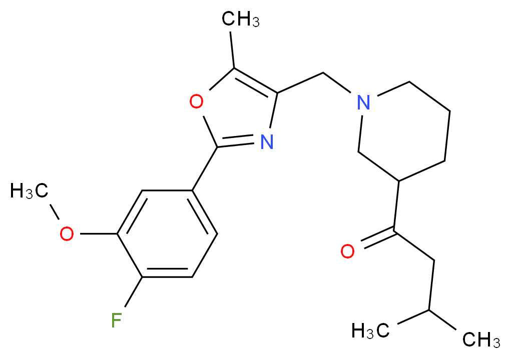 1-(1-{[2-(4-fluoro-3-methoxyphenyl)-5-methyl-1,3-oxazol-4-yl]methyl}-3-piperidinyl)-3-methyl-1-butanone_分子结构_CAS_)