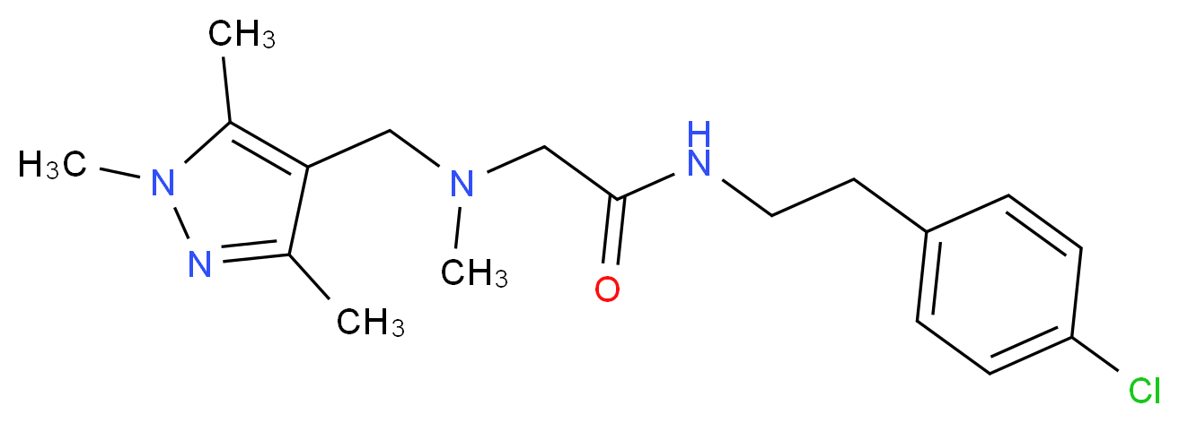 N-[2-(4-chlorophenyl)ethyl]-2-{methyl[(1,3,5-trimethyl-1H-pyrazol-4-yl)methyl]amino}acetamide_分子结构_CAS_)