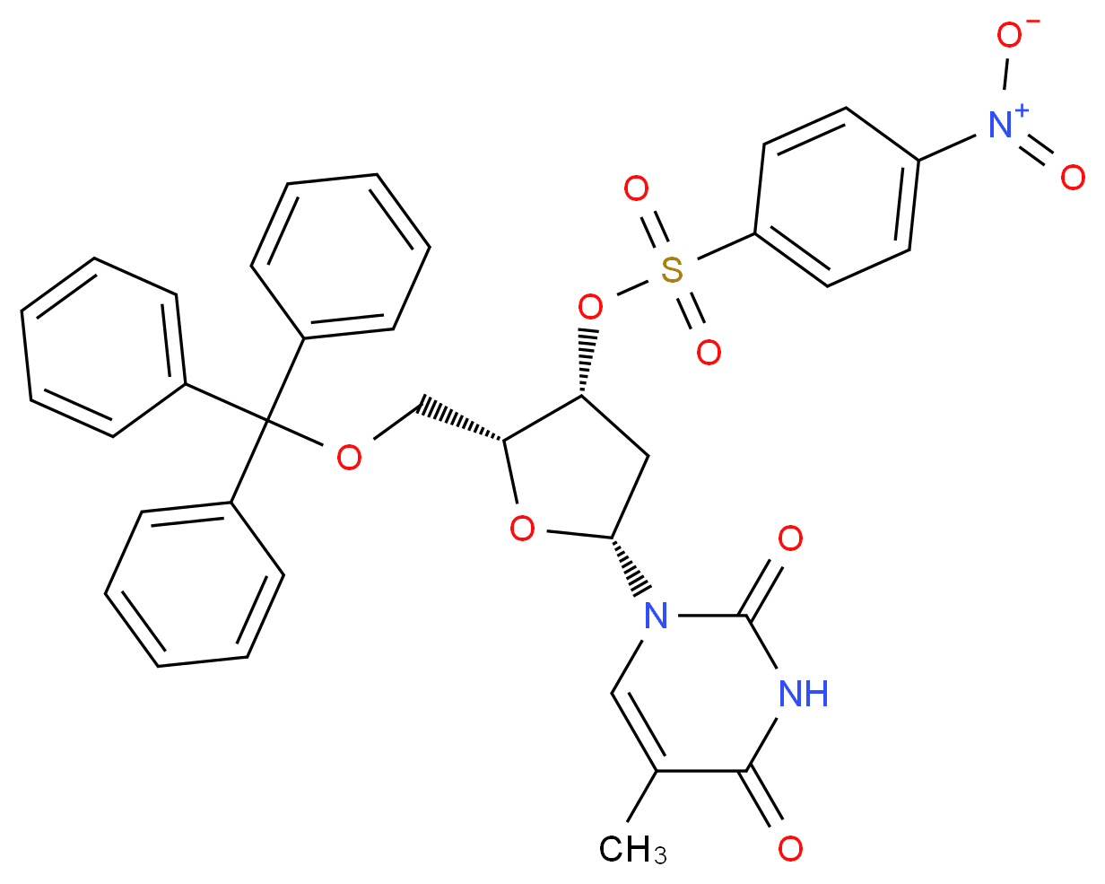 1-(3-O-Nosyl-5-O-trityl-2-deoxy-β-D-lyxofuranosyl)thymine_分子结构_CAS_471854-53-2)