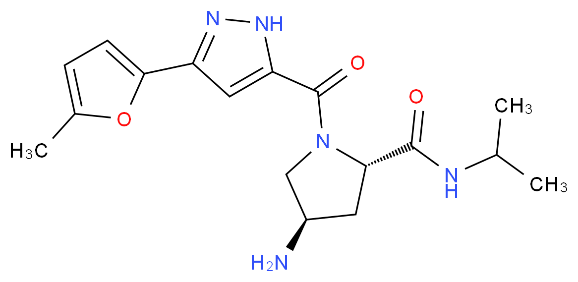 (2S,4R)-4-amino-N-isopropyl-1-{[3-(5-methyl-2-furyl)-1H-pyrazol-5-yl]carbonyl}pyrrolidine-2-carboxamide_分子结构_CAS_)